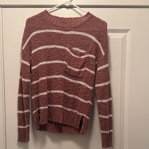 Pink Rose Textured Striped Sweater - Mauve and Cream